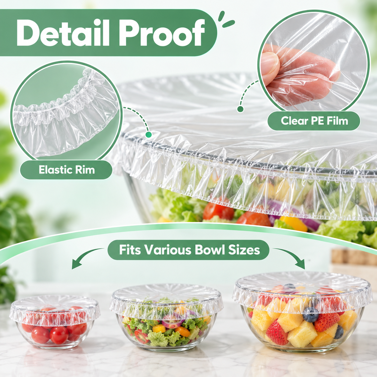 🥗✨ Stretchable PE Food Covers | One Stretch Fits More Bowls 🍓🥣