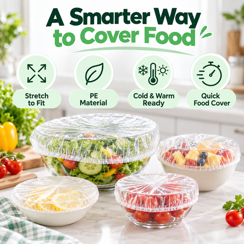 🥗✨ Stretchable PE Food Covers | One Stretch Fits More Bowls 🍓🥣