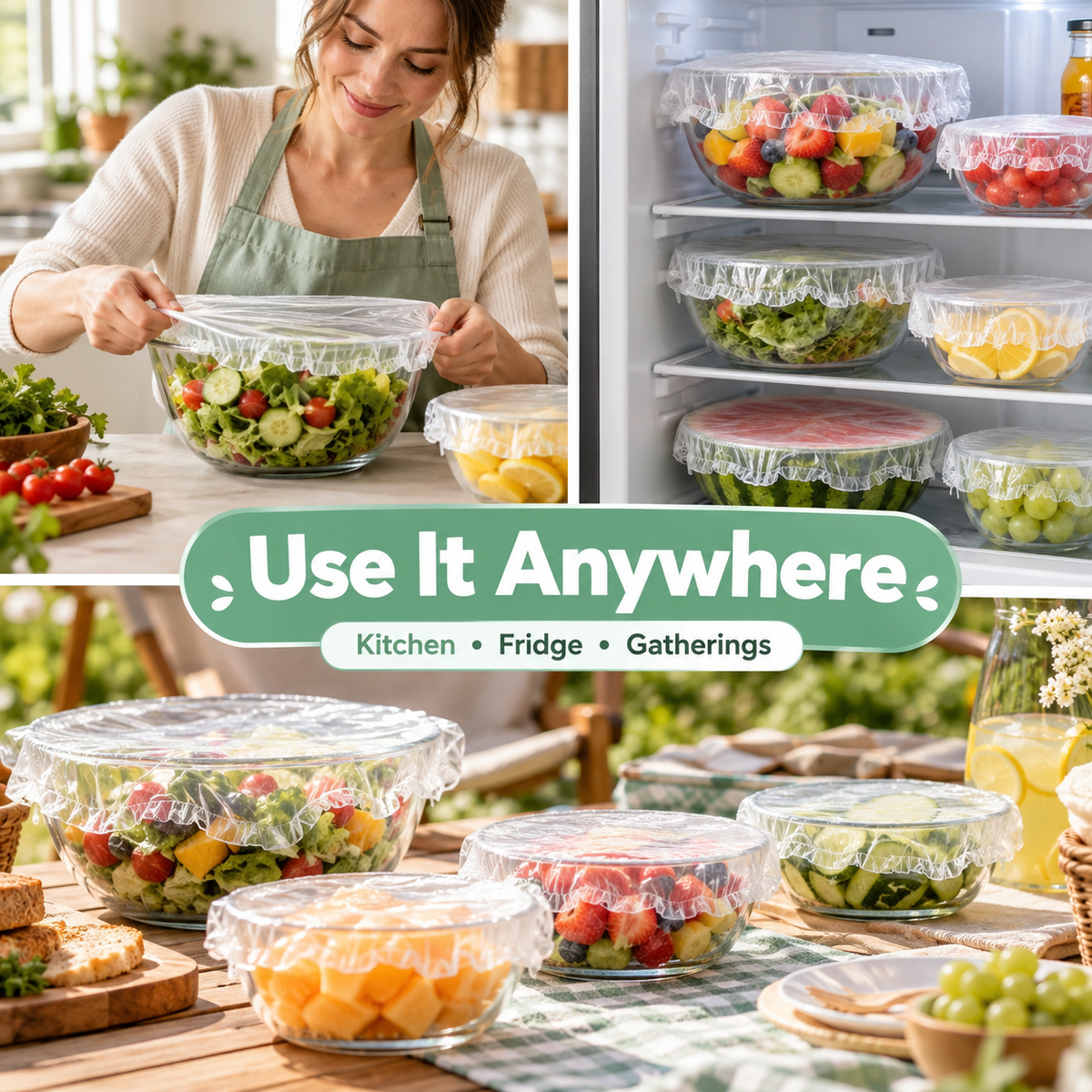 🥗✨ Stretchable PE Food Covers | One Stretch Fits More Bowls 🍓🥣
