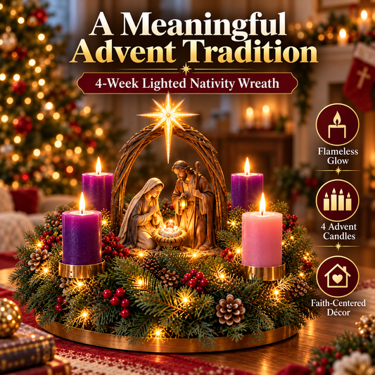 🎄✨ Lighted Nativity Advent Wreath – 4-Week Christmas Tradition 🕯️✝️