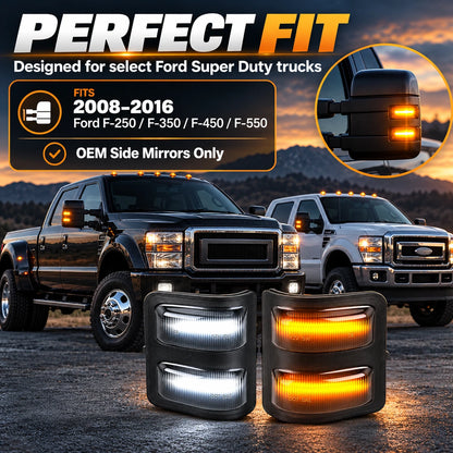 Mirror light fitment for select 2008–2016 Ford Super Duty factory towing mirrors