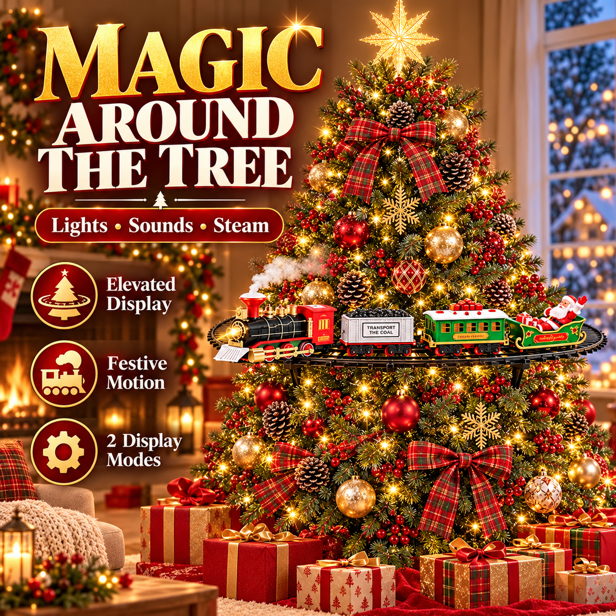 🎄🚂 Christmas Magic Express Train Set – Around the Tree with Lights, Sounds & Steam ✨🎅