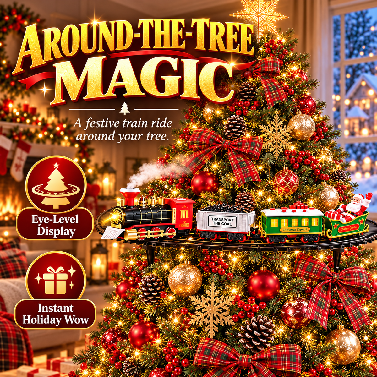🎄🚂 Christmas Magic Express Train Set – Around the Tree with Lights, Sounds & Steam ✨🎅