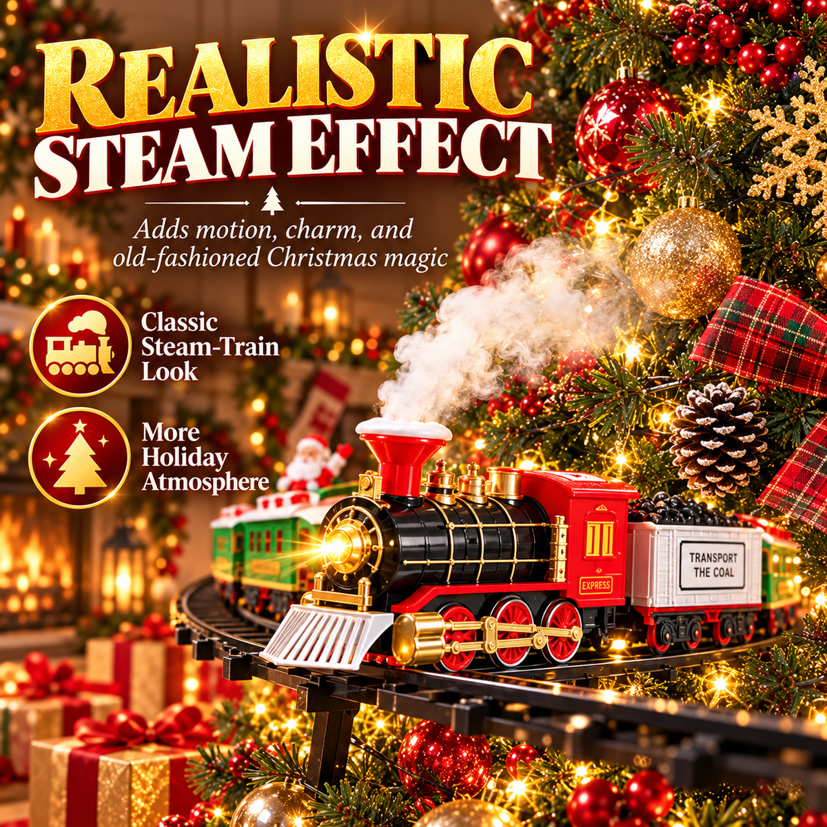 🎄🚂 Christmas Magic Express Train Set – Around the Tree with Lights, Sounds & Steam ✨🎅