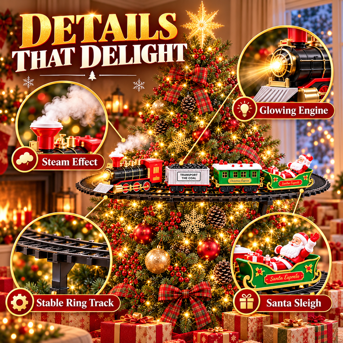 🎄🚂 Christmas Magic Express Train Set – Around the Tree with Lights, Sounds & Steam ✨🎅