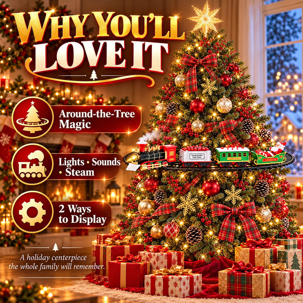 🎄🚂 Christmas Magic Express Train Set – Around the Tree with Lights, Sounds & Steam ✨🎅
