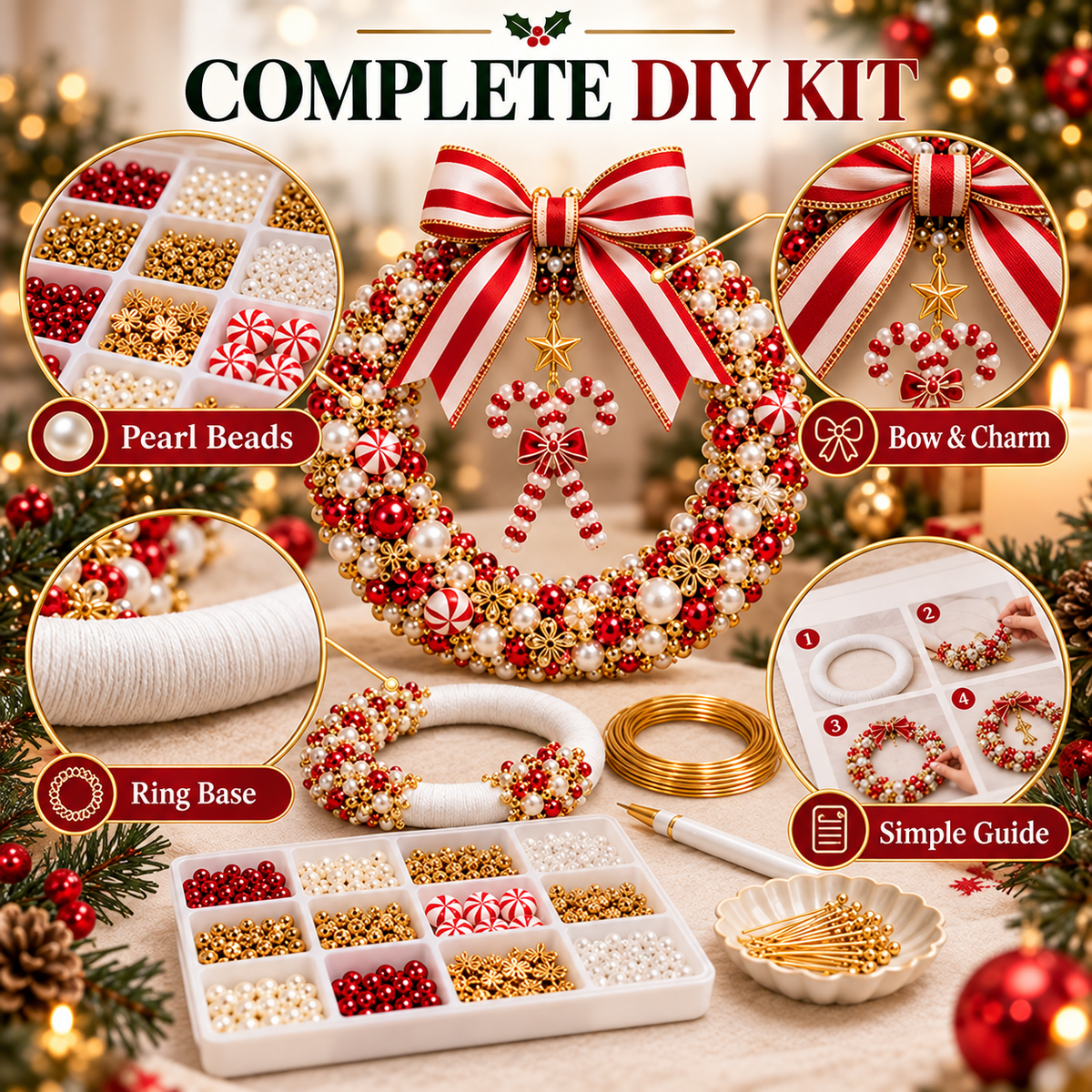 DIY Christmas Pearl Wreath Kit – Create Your Own Beautiful Holiday Decor