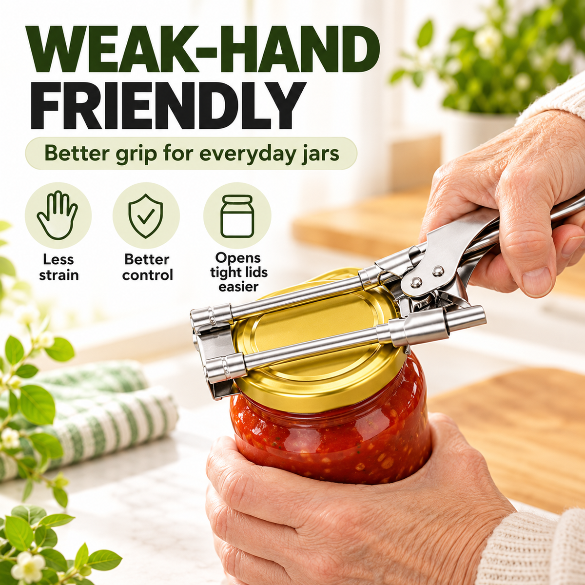 🙌Multifunctional Adjustable Can Opener – Designed for Those with Limited Hand Strength
