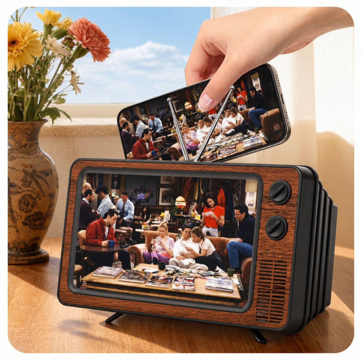📺 Retro TV Phone Screen Magnifier – 12" Foldable 2–3X Enlarged Hands-Free Viewing Screen