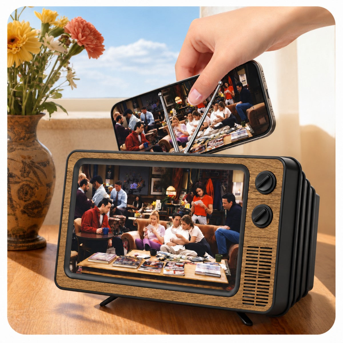 📺 Retro TV Phone Screen Magnifier – 12" Foldable 2–3X Enlarged Hands-Free Viewing Screen