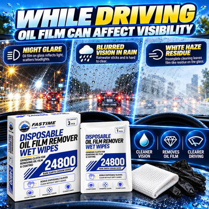 🚗 24800-Grit Windshield Oil Film Remover Wipes – Remove Stubborn Haze & Restore Clearer Glass ✨