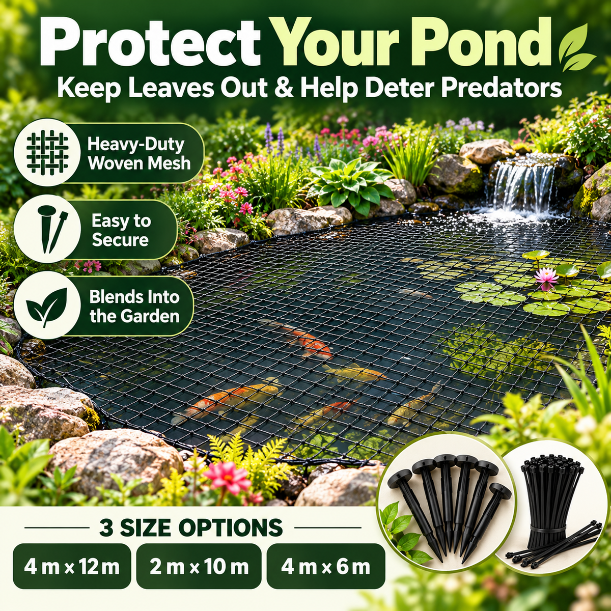 🐟 Heavy-Duty Pond Protection Net – Keep Koi Safe & Leaves Out