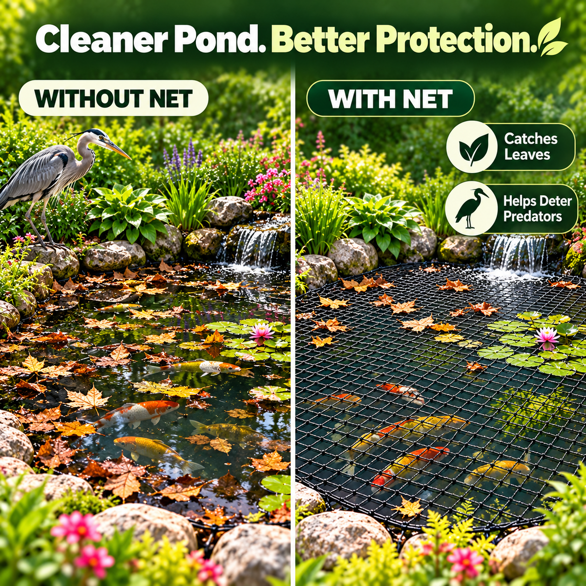 🐟 Heavy-Duty Pond Protection Net – Keep Koi Safe & Leaves Out
