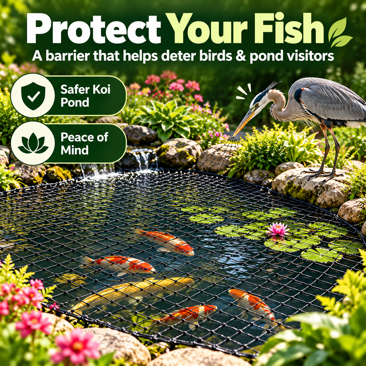 🐟 Heavy-Duty Pond Protection Net – Keep Koi Safe & Leaves Out