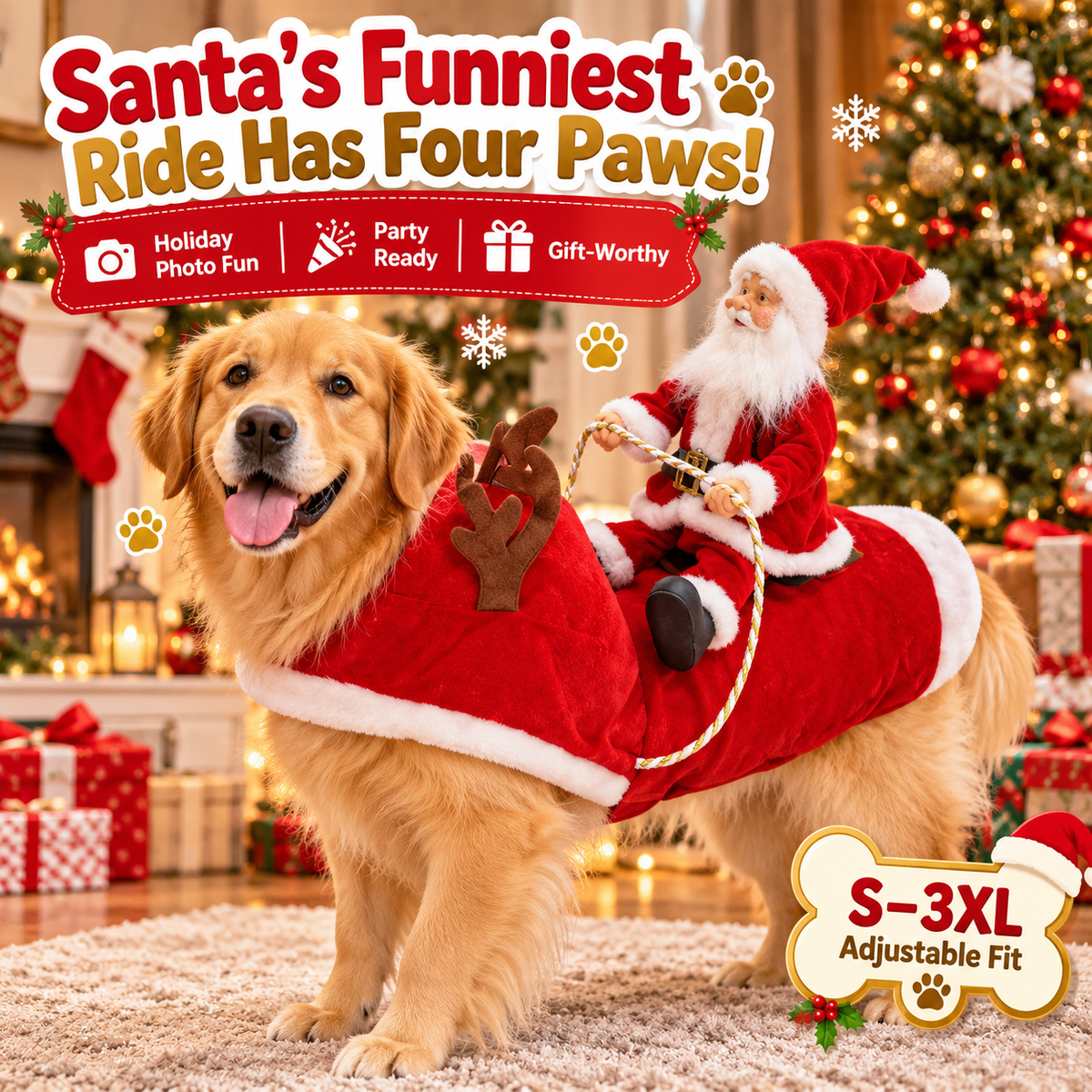 🎉Funny Santa Rider Christmas Dog Costume