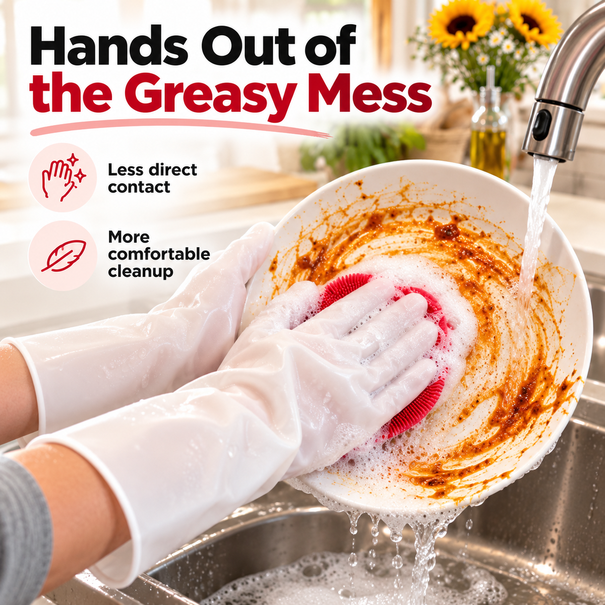 Dishwashing Gloves with Built-In Silicone Scrubber