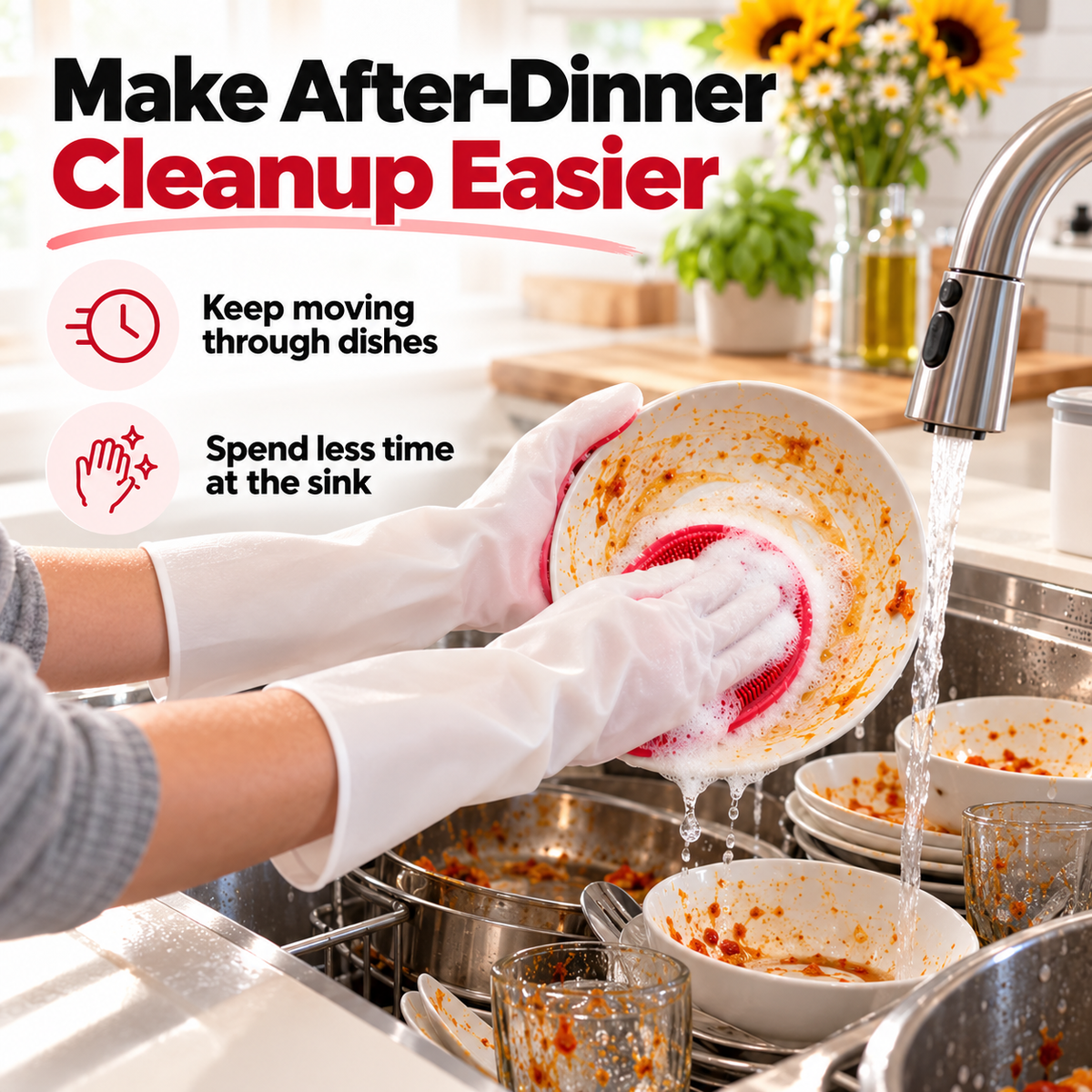 Dishwashing Gloves with Built-In Silicone Scrubber