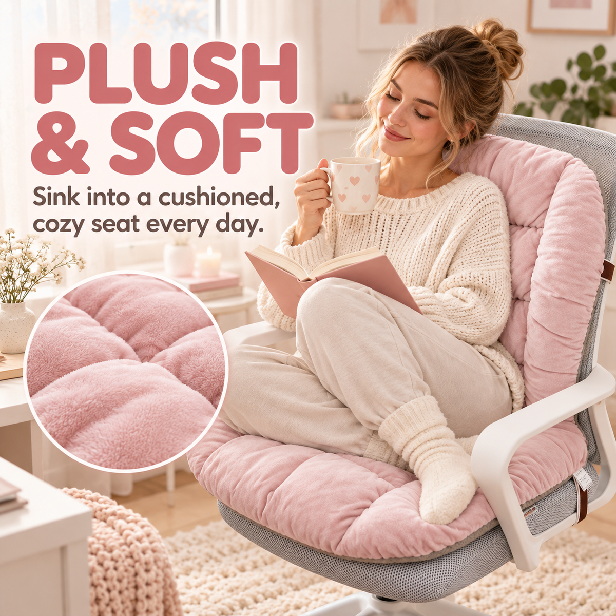 🔥Cozy Heated Chair Cushion – Plush Heated Chair Cushion with Adjustable Heat & Timer