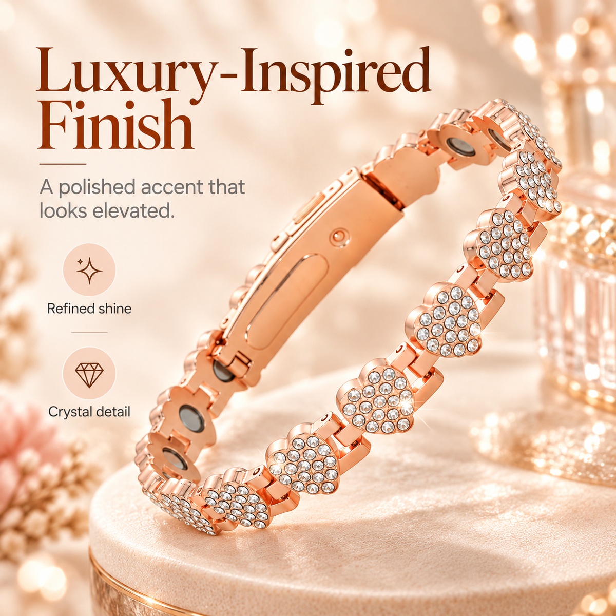 Fashionable magnetic heart-shaped metal bracelet