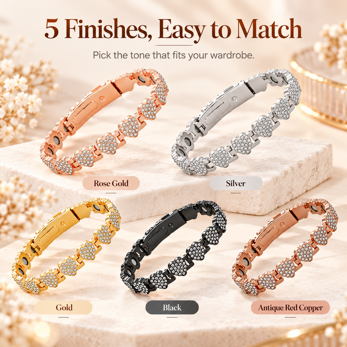 Fashionable magnetic heart-shaped metal bracelet