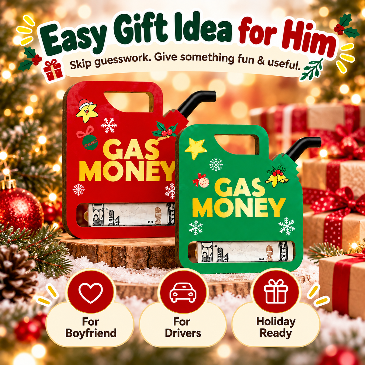 Gas Money Wooden Money Holder Box Set