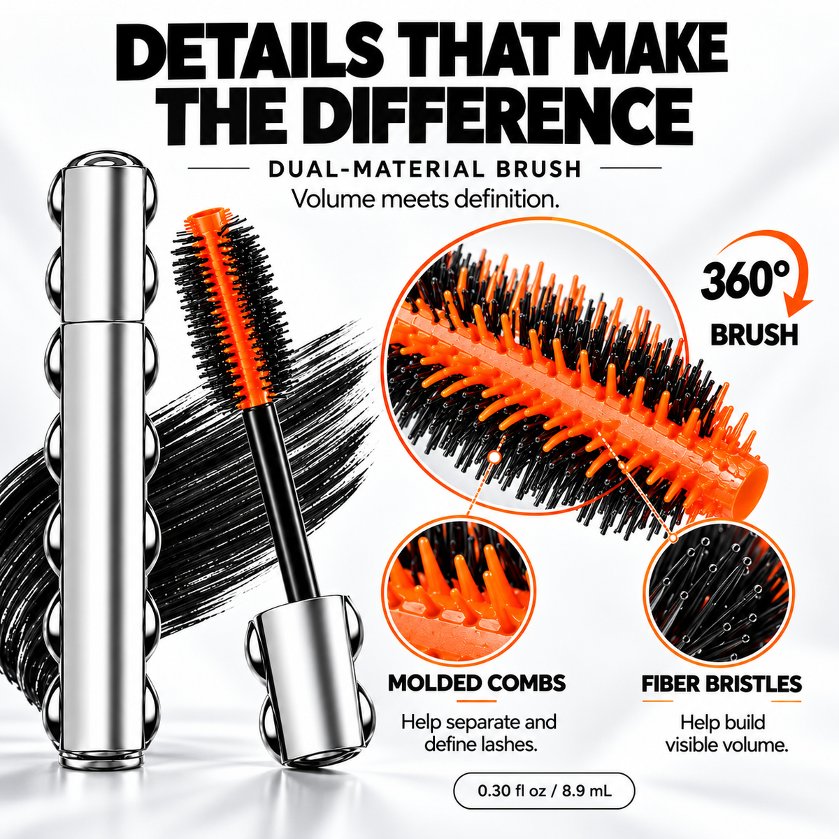 ✨ Dual-Material Mascara – Volumizing, Lengthening & Lash-Defining Formula