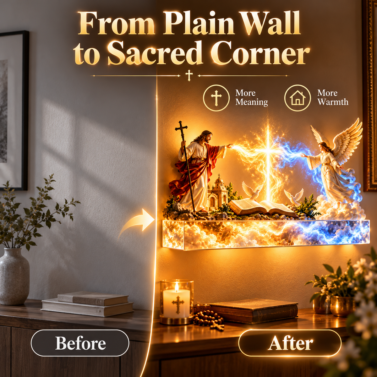 ✝️Illuminated Jesus & Angels Acrylic Wall Art – Heavenly Christian Home Decor 🙏