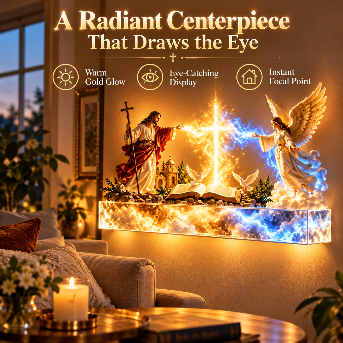 ✝️Illuminated Jesus & Angels Acrylic Wall Art – Heavenly Christian Home Decor 🙏