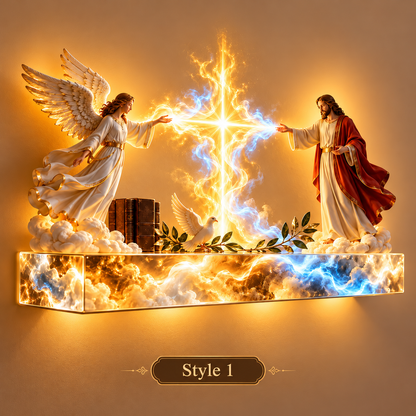 ✝️Illuminated Jesus & Angels Acrylic Wall Art – Heavenly Christian Home Decor 🙏