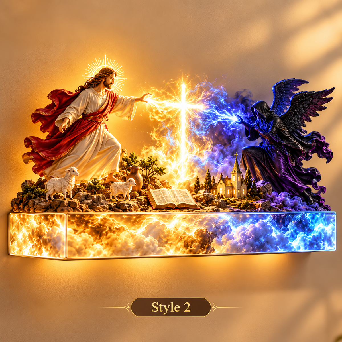 ✝️Illuminated Jesus & Angels Acrylic Wall Art – Heavenly Christian Home Decor 🙏