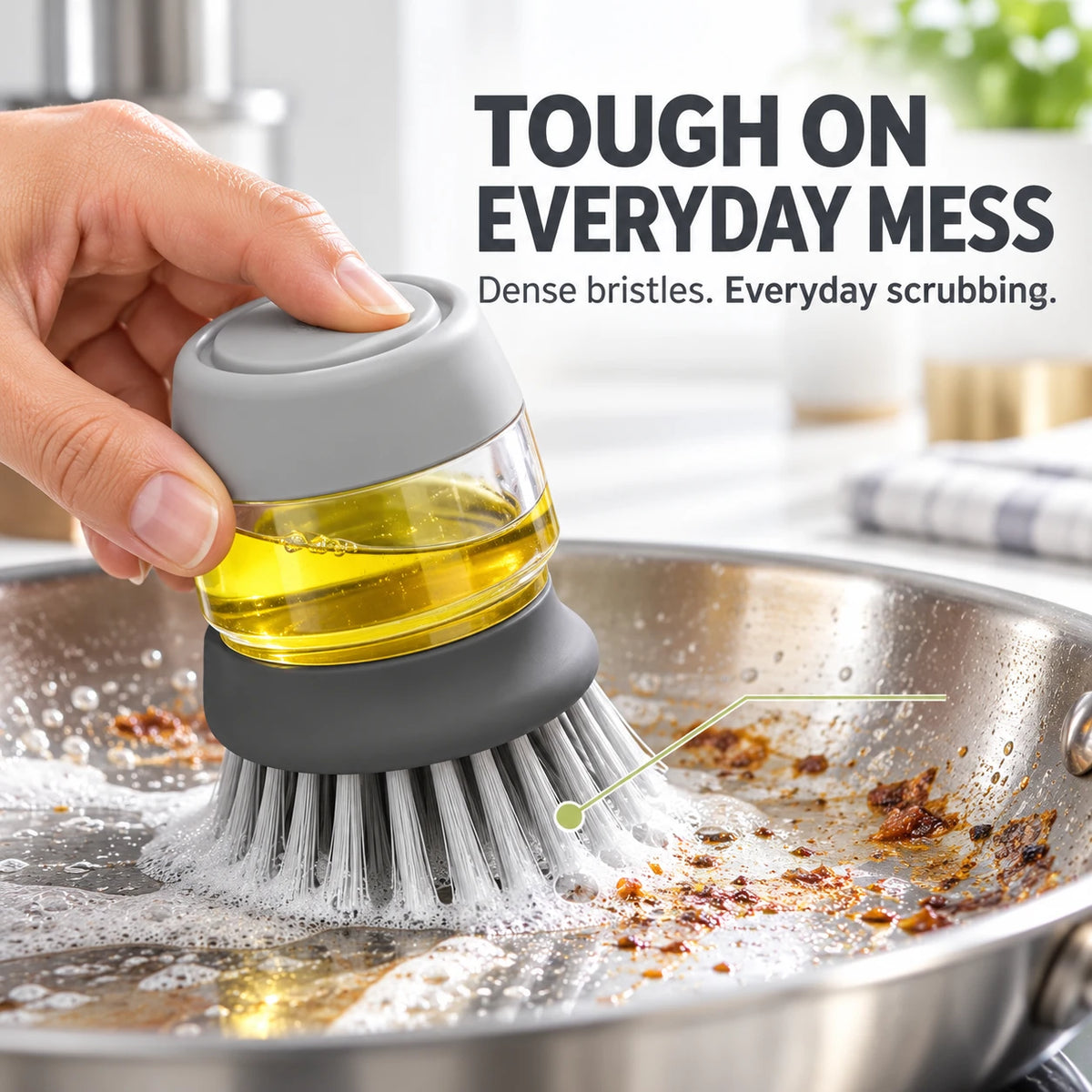 Soap Dispensing Dish Brush with Stand 🫧 Press. Scrub. Done.
