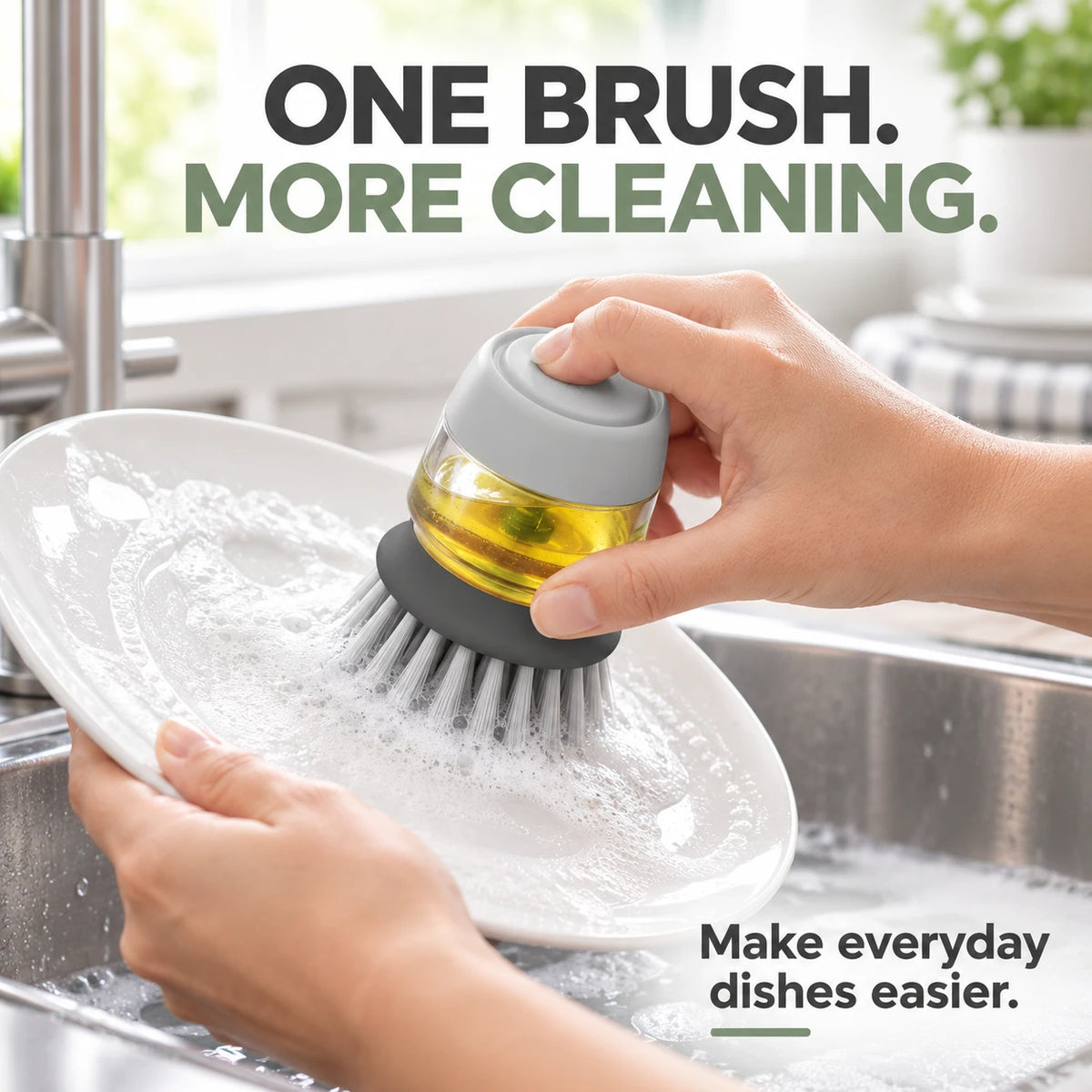 Soap Dispensing Dish Brush with Stand 🫧 Press. Scrub. Done.