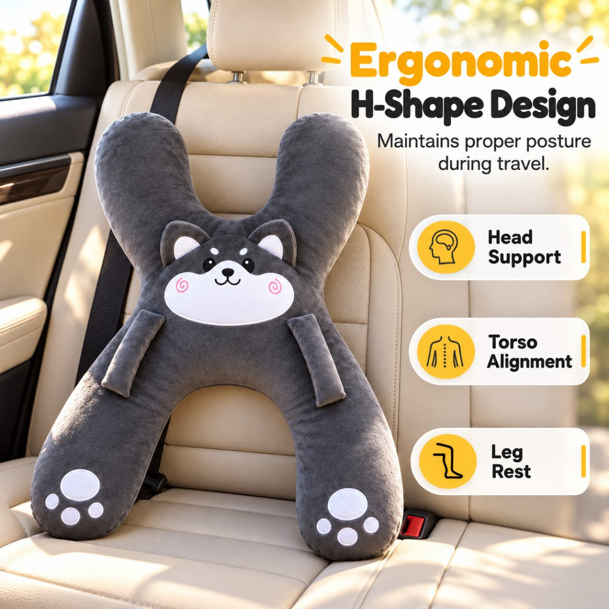 🚗Kids H‑Shape Car Travel Neck Pillow 🐼