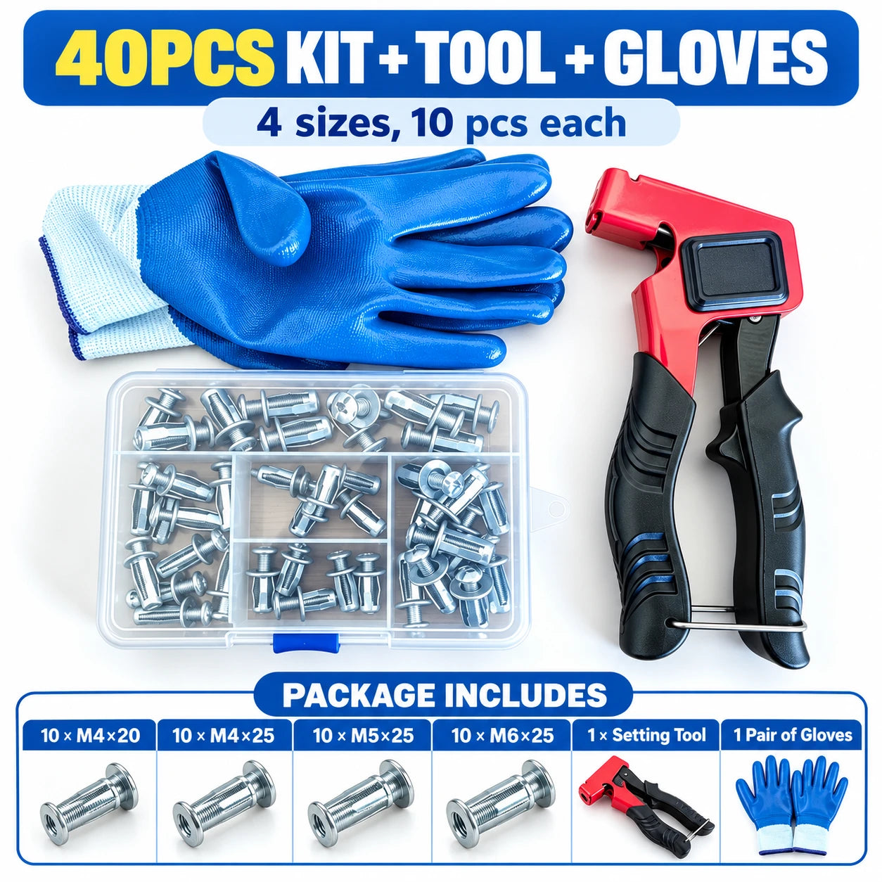 40PCS Kit + Tool + Gloves