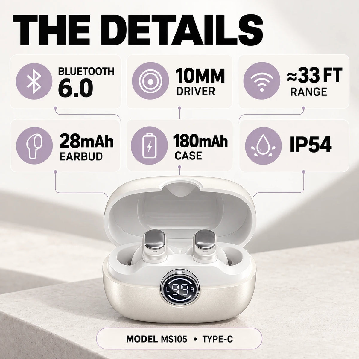 🎧 Small Buds, Big Everyday Sound | MS105 Wireless Earbuds with Clear Calls & Bluetooth 6.0