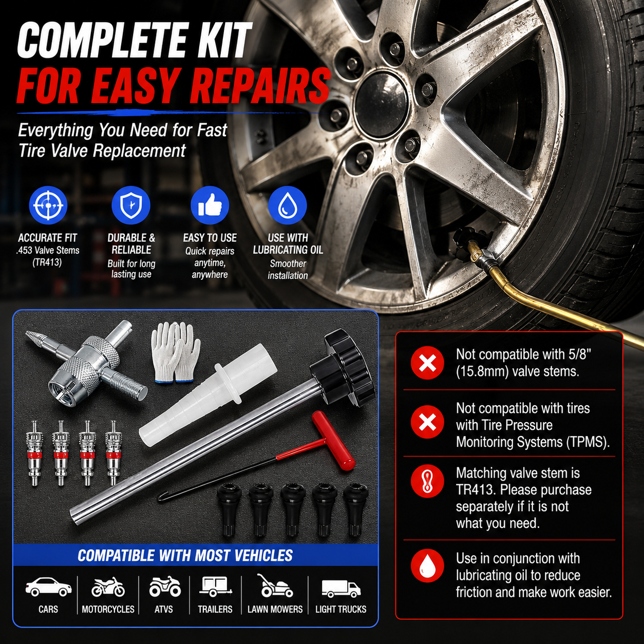 14-Piece Set Quick Change Tire Valve Tool Kit