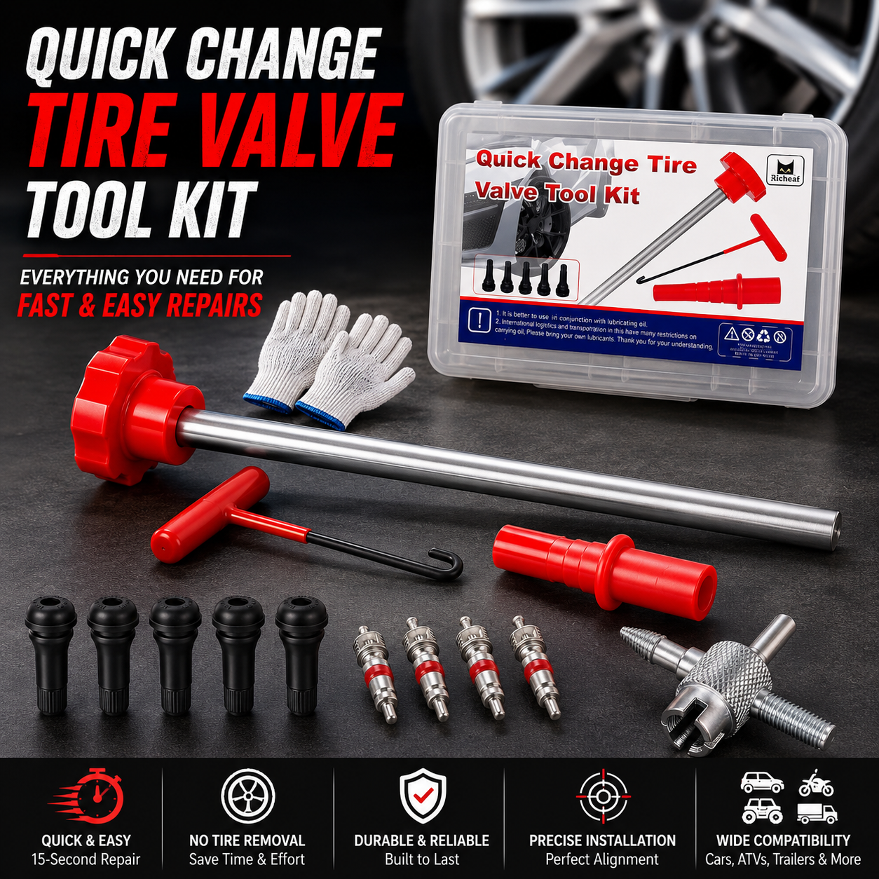 14-Piece Set Quick Change Tire Valve Tool Kit