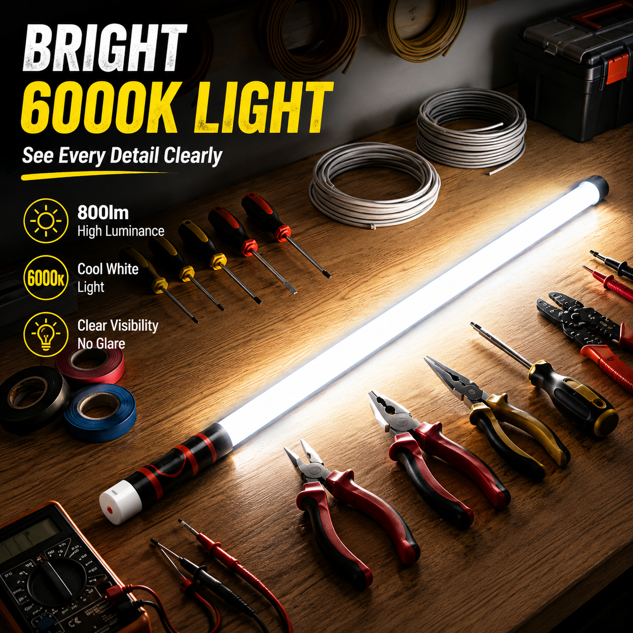 Flexible LED Light Stick 30", Rechargeable Bendable Work Light with 3 Modes High Lumen