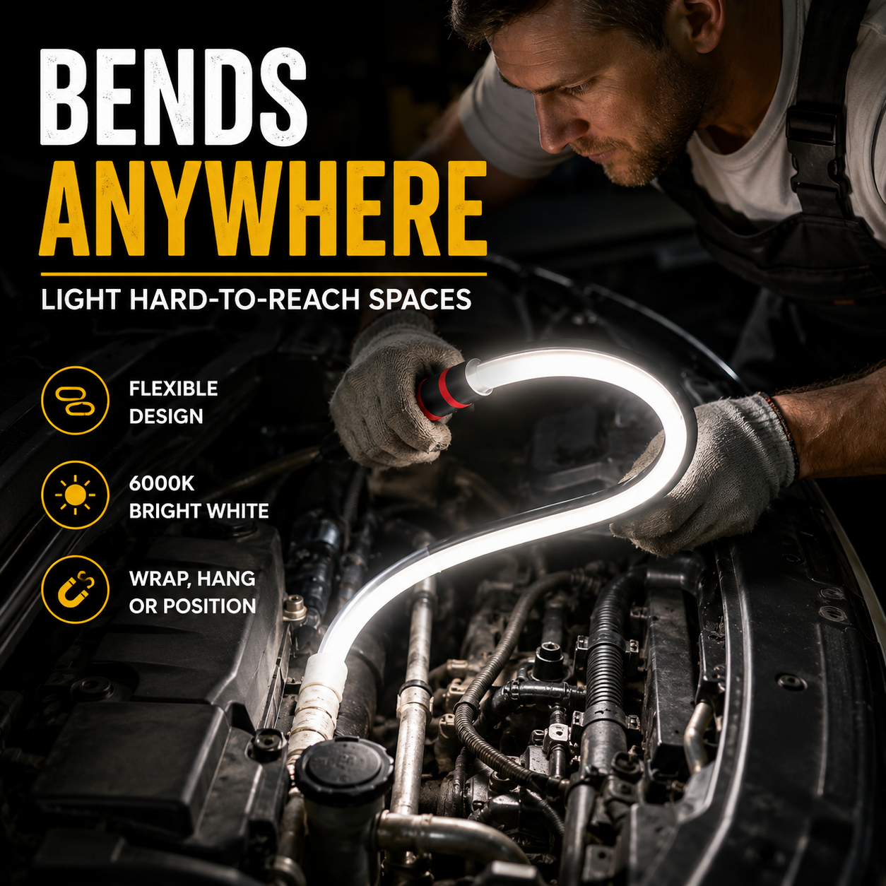 Flexible LED Light Stick 30", Rechargeable Bendable Work Light with 3 Modes High Lumen