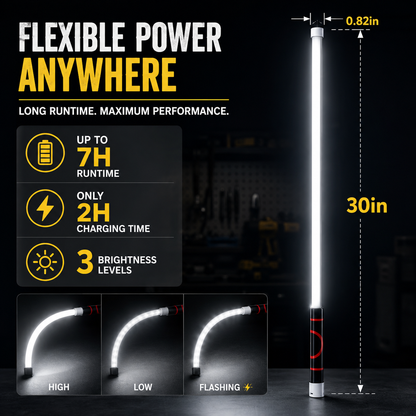 Flexible LED Light Stick 30", Rechargeable Bendable Work Light with 3 Modes High Lumen