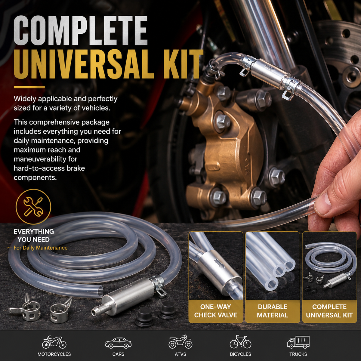 Universal Brake Bleeder Hose Kit with Check Valve 🚗🔧