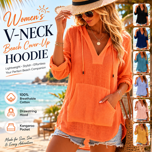 Women's V-Neck Beach Cover-Up Hoodie 🏖️🐚