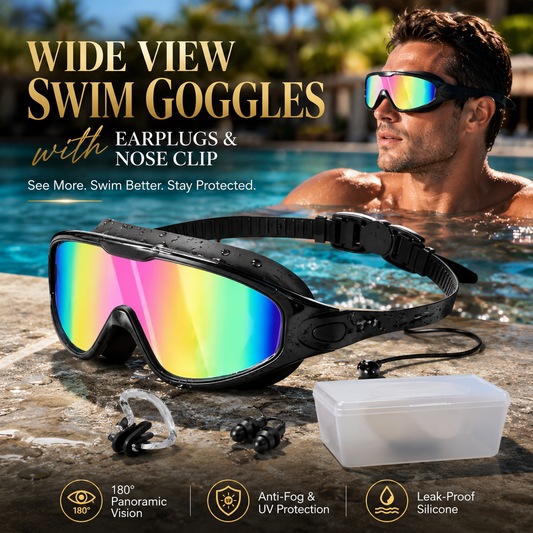 Wide View Swim Goggles with Earplugs & Nose Clip 🏊‍♂️💦