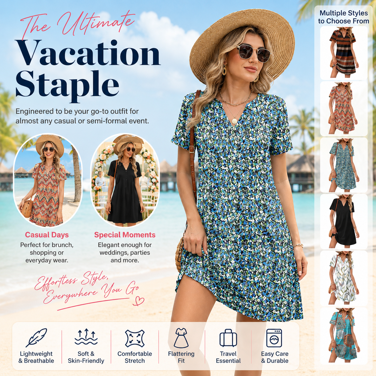Casual V-Neck Summer Vacation Dress 👗✨