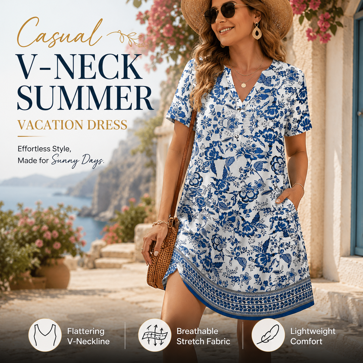 Casual V-Neck Summer Vacation Dress 👗✨