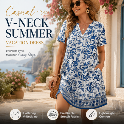 Casual V-Neck Summer Vacation Dress 👗✨