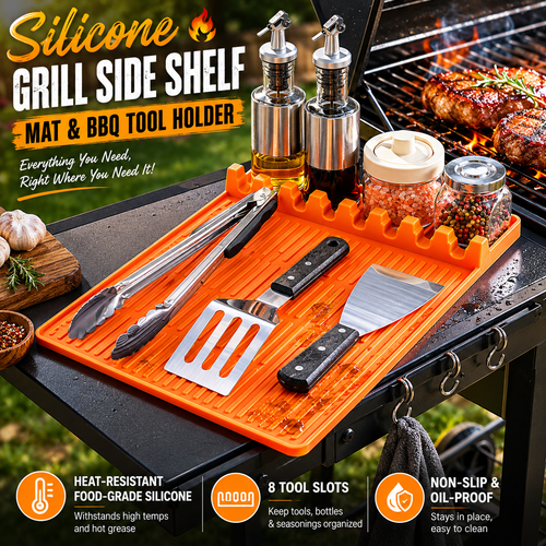 Silicone Grill Side Shelf Mat & BBQ Tool Holder 🥩🔥