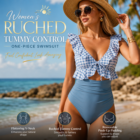Women's Ruched Tummy Control One-Piece Swimsuit 🌊👙