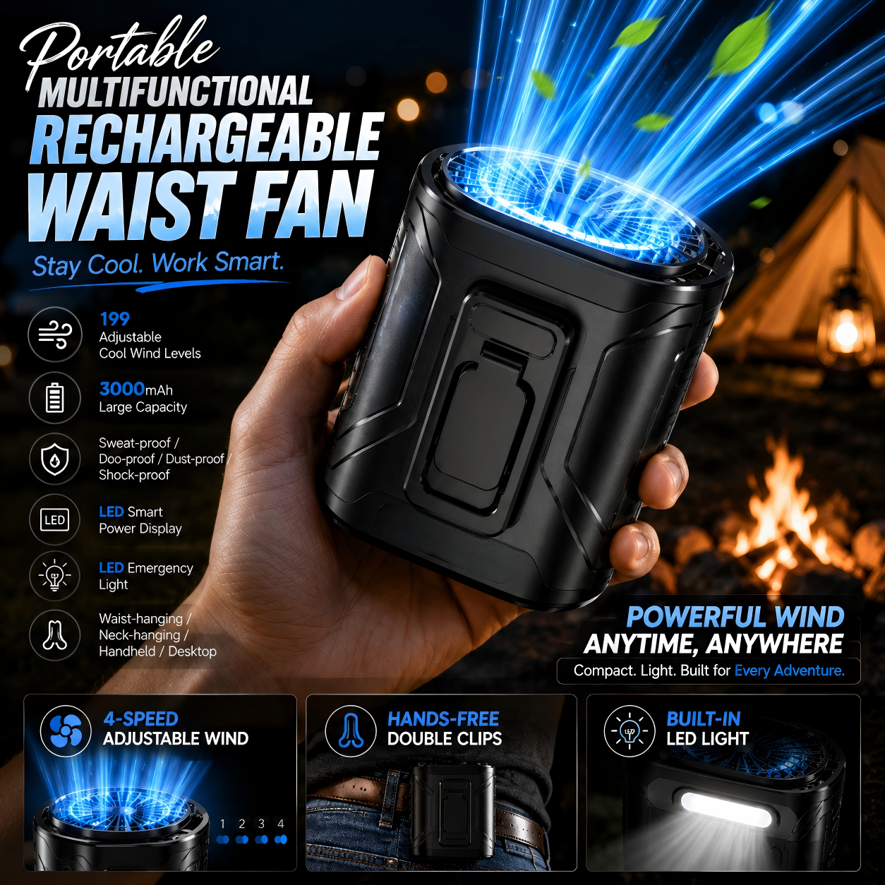 Portable Multifunctional Rechargeable Waist Fan