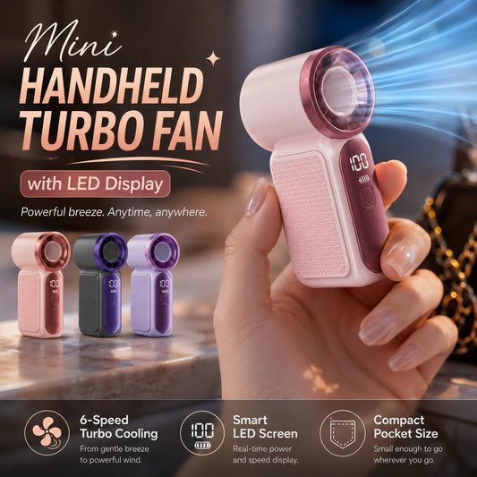 Mini Handheld Turbo Fan with LED Display 🌪️💄